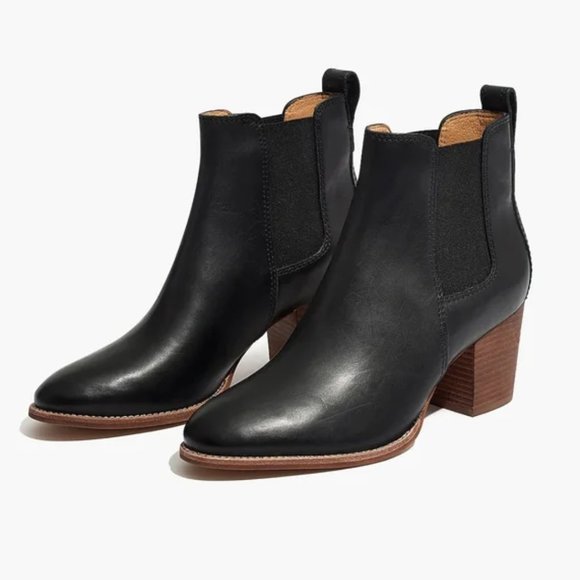 Madewell Shoes - Madewell The Regan Boot Black Leather Pull On Ankle Bootie Stacked Block Heel 10